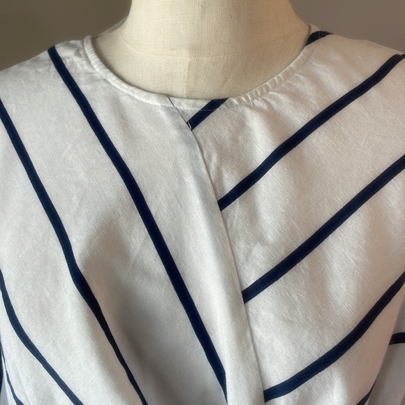 Zara Basic cotton linen nautical stripe faux wrap oversized top / blouse size Sm - Picture 5 of 12
